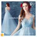 Fornecedor da China Appliqued Beaded Light Blue Elegant Long Evening Dresses para o vestido de festa do feriado do regresso a casa